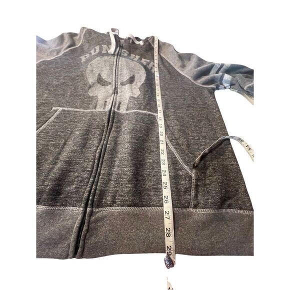 Marvel Mens Hoodie Jacket Sz 2XL Gray The Punisher Skull Fleece Lined Full Zip - Picture 6 of 7